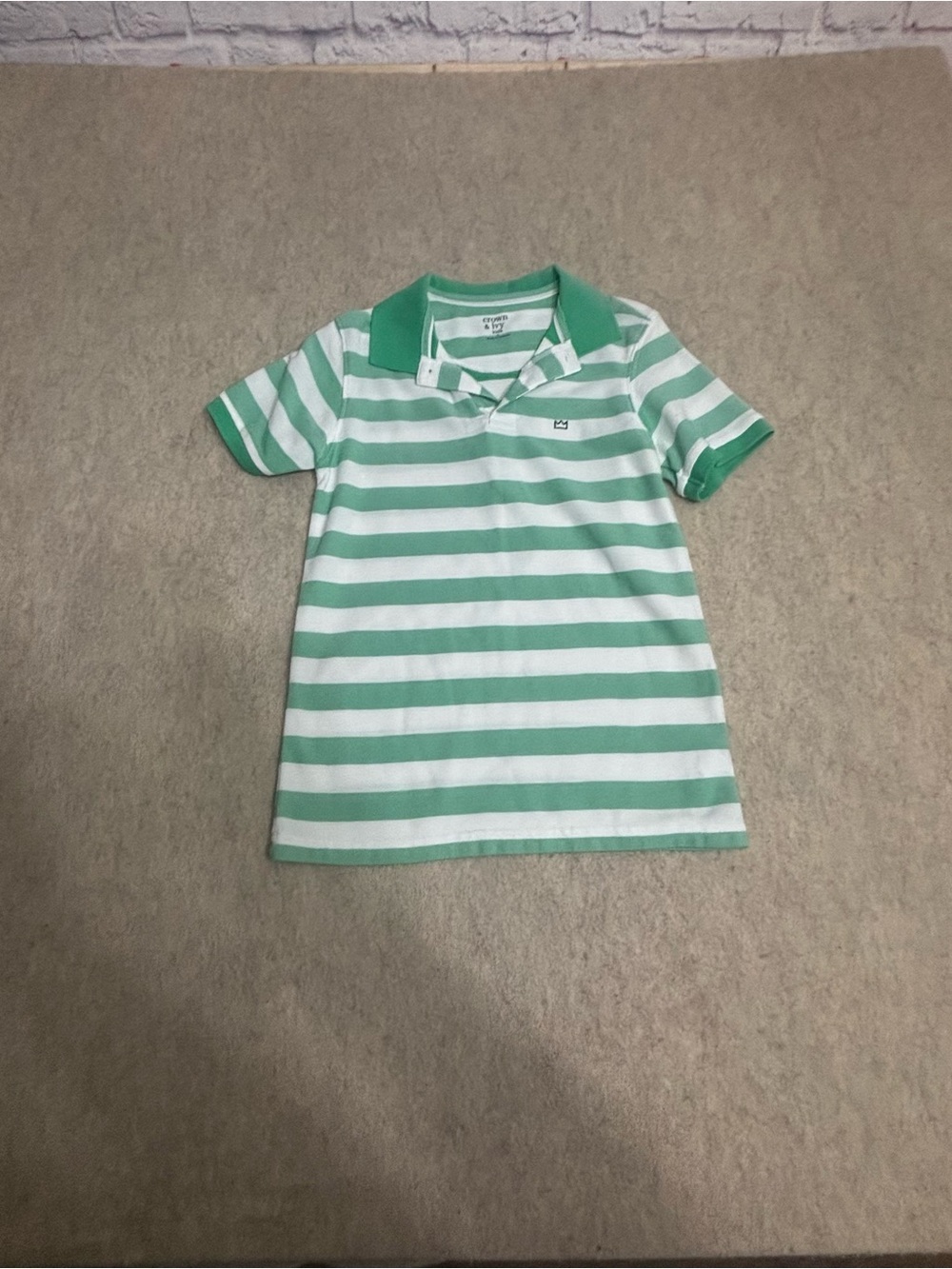Striped Green & White Polo Shirt for Kids size Medium (8)